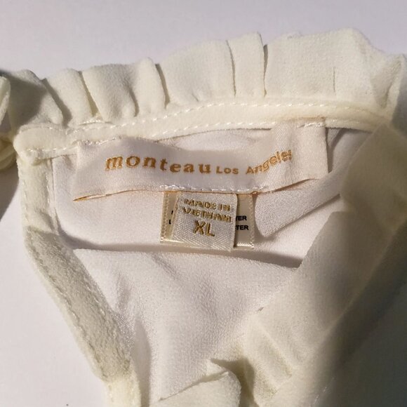 Monteau Los Angeles Womens XL Ivory Ruffle Sleeve Blouse Keyhole back closure - Picture 4 of 11